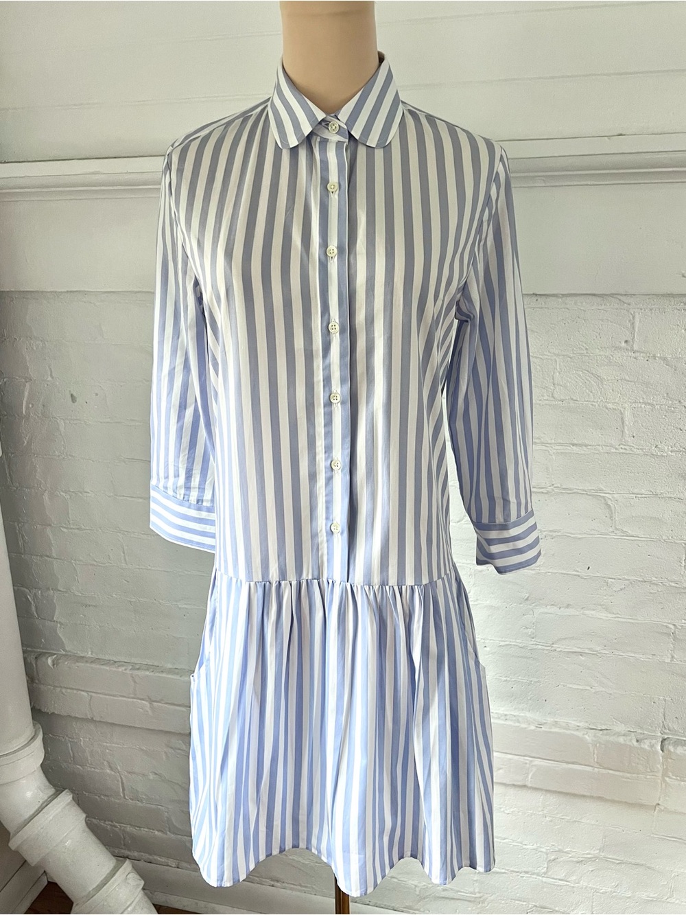 The Shirt Rochelle Behrens Drop Waist Shirtdress Blue White Stripe Size XS - Picture 3 of 13